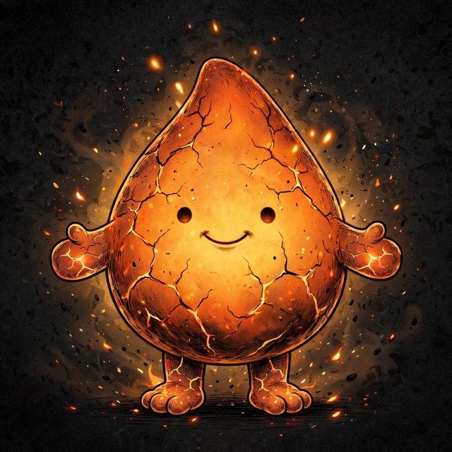 Forge, the glowing ember spirit who guides the App Builder, on a dark background